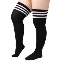AQOKKA Women Plus Size Thigh High Socks Striped Over Knee Long Boot Stockings Kn - £11.23 GBP