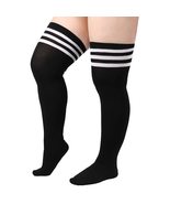 AQOKKA Women Plus Size Thigh High Socks Striped Over Knee Long Boot Stoc... - £10.99 GBP