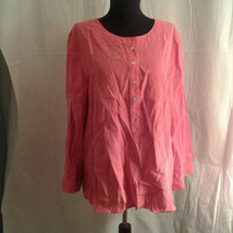 Chico&#39;s Tunic top 2 Large 12 Long Sleeve Popover Henley Style Salmon Pink - £18.07 GBP
