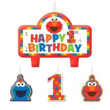 Elmo Turns One Sesame Street 4 Pc Candles Set Cake Topper 1st Birthday P... - £4.12 GBP