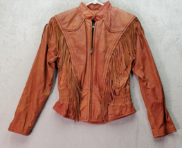 Adventure Bound Jacket Womens Small Orange 100% Leather Fringe Lined Full Zipper - £59.62 GBP