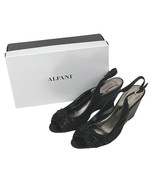 Alfani Raina Black Leather Slingbacks Peep-Toe Wedge Heel Sz. 9.5 - $461.34 MXN