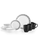 Corelle 16-pc Dinnerware Cusco Black &amp; White Dinner Appetizer Plate Bowl... - $2,775.87 MXN