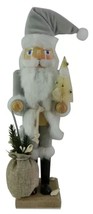 Wooden Nutcracker, 15&quot;, White Male Santa In Grey Outfit With Christmas Tree, P&amp;T - £27.25 GBP