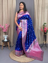 Pure Silk saree zari  with peacock and parrot contrast temple big boder weaving  - £71.81 GBP
