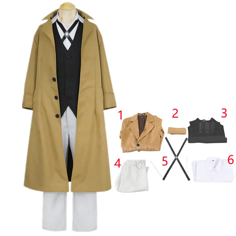  Bungo Stray Dogs Dazai Osamu Cosplay Costume Long Jacket Coat Suit Adult Men Wi - £86.16 GBP
