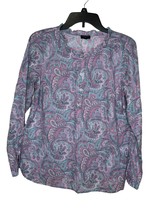 Talbots Women Top Long Sleeve Petite Paisley Ruffled Neck Front Button S... - $21.77