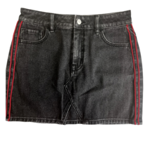 Pacsun Black Denim Red Tuxedo Stripe Mini Jean Skirt High Rise Dark Wash Size 26 - £18.94 GBP