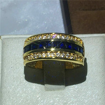 2Ct Princess Simulated Blue Sapphire Half Eternity Band 14K Yellow Gold Plated - £93.18 GBP