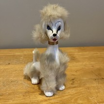 Vintage White Porcelain Poodle Dog Figurine with Fur rhinestone eyes 7.5” - $39.59