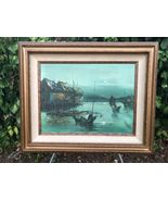 SONG Original 1960s HUGE ABSTRACT HONG KONG HARBOR SEASCAPE IMPRESSIONIS... - $1,039.50