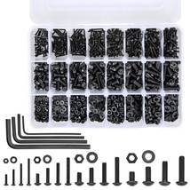 1500 Pcs M2/M3/M4/M5 Hex Screws Nuts Washers Kit - 12.9 Grade Black, Button Head - £30.85 GBP