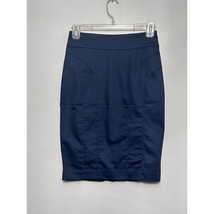 H&amp;M Pencil Skirt Women&#39;s 4 Blue Solid Above Knee Stretch Stitching Zippe... - $19.39