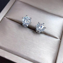 2 TCW ROUND CUT White MOISSANITE 6-PRONG STUD EARRINGS IN 14K WHITE GOLD... - £86.32 GBP