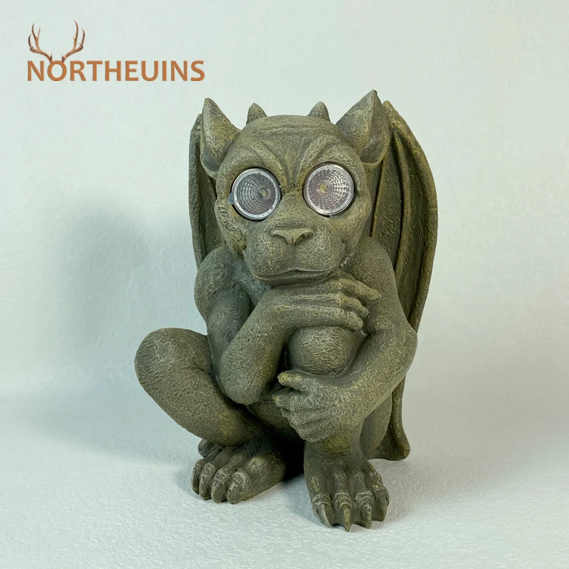 NORTHEUINS Resin Solar Gargoyle Statues With Light Garden Decoraitve Figurines H - £82.36 GBP