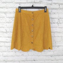 Soprano Skirt Womens Medium Yellow Snap Front Faux Suede Scalloped Hem Fall - $17.88