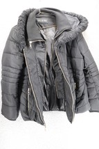 GUESS Womens&#39; Padded Jacket Black Logo Full Zip Hooded Coat Sz Xl - $34.65