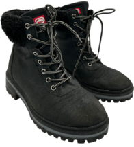 marc ecko rhino red women&#39;s black lace-up ankle boots fur lined size 8 - $371.63 MXN