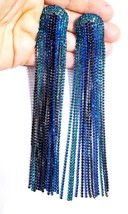Blue Chandelier Earrings, Rhinestone Drop Earrings, Dangle Austrian Crystal Jewe - £37.16 GBP