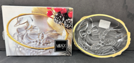 Mikasa Golden Goose Sweet Dish 6&quot; Holly Berries Candy Glass Japan WX038/502 - £4.70 GBP