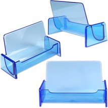 Business Card Holder Display Stand Clear Blue Acrylic Compartment Deskto... - $11.26