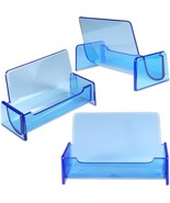 Business Card Holder Display Stand Clear Blue Acrylic Compartment Deskto... - $15.36 CAD