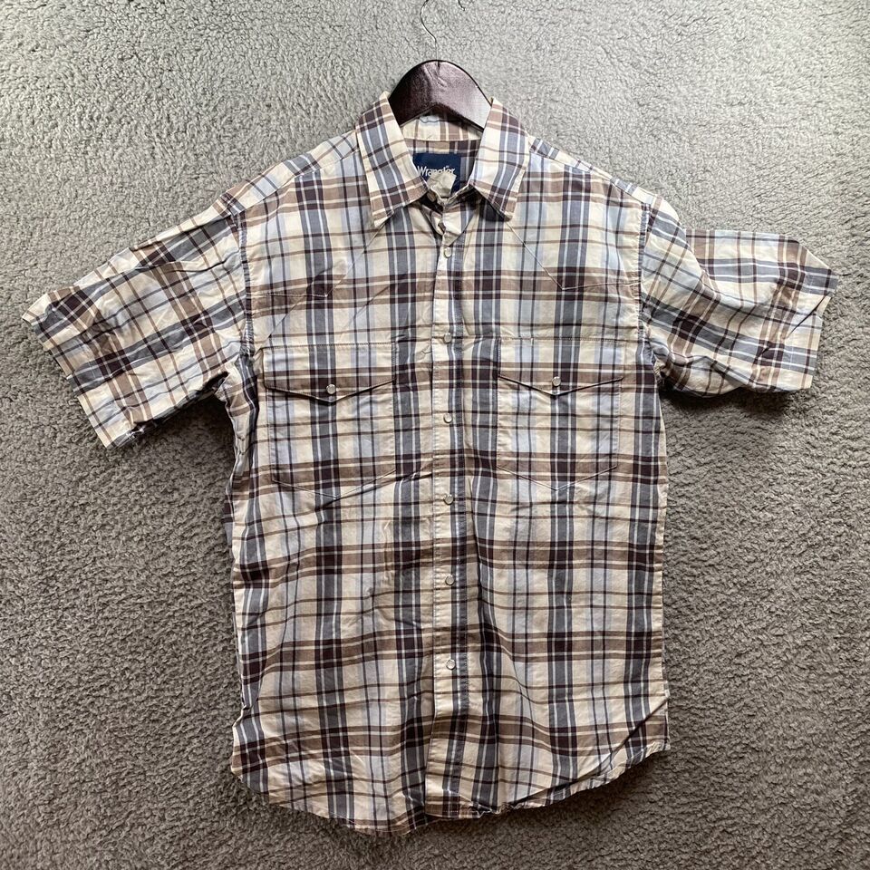 Primary image for Wrangler Short Sleeve Pearl Snap Short Brown Plaid Large?