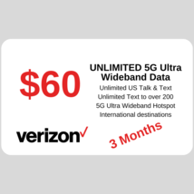 New Verizon Nano Sim $60 Unlimited 5G Ultra Wideband CALL/TEXT 3 Months Included - £117.94 GBP
