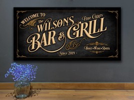 Canvas Bar & Grill Sign Personalized, Canvas Bar Wall Decor, Personalized Canvas - $29.00