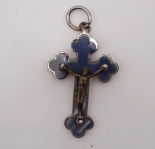 Religieux Jésus Crucifix Croix Bleu &amp; Ton Argent Pendentif Fabriqué En I... - $36.56