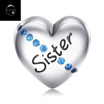 Genuine Sterling Silver 925 Sister Family Love Heart Bead Charm For Bracelets - £16.63 GBP