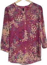 NYDJ Blouse Womens Size M Pink Floral Popover Henley Top 3/4 Sleeve Femi... - $455.73 MXN