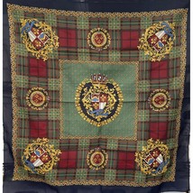 Scarf Scarve Coat of Arms Navy Blue Gold Burgundy Green Made in Italy Plaid - $19.24