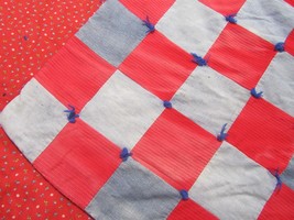 VTG Patchwork Denim Jean Comforter Quilt FULL 73”x 62” Blanket Red Blue Patch - £27.83 GBP