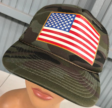 VTG Camo US Flag Stars Stripes Patriotic Snapback Trucker Baseball Hat Cap - £10.48 GBP
