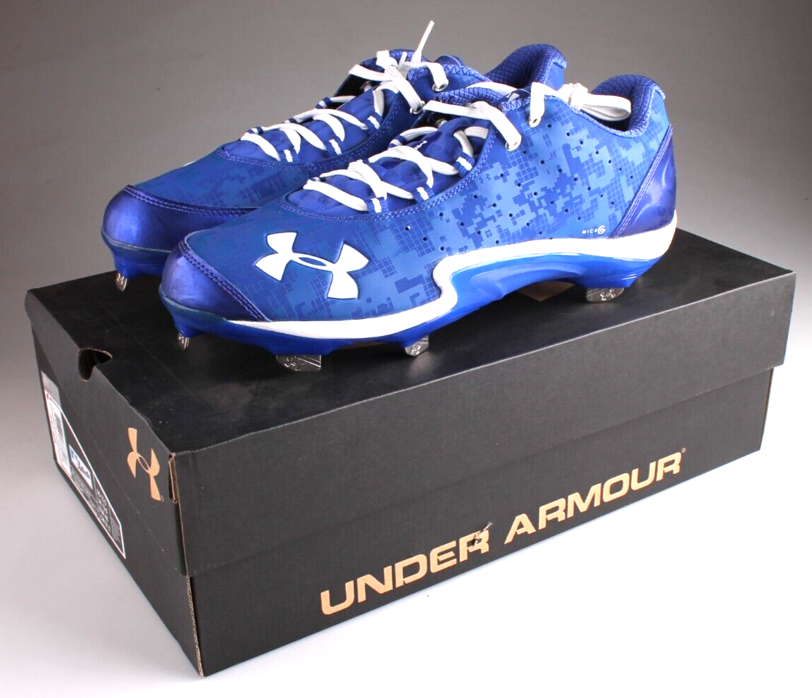 UA Under Armour Natural Low St Metal Baseball Cleats Royal Blue White 13.5 NEW - $39.99