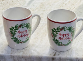 Royal Norfolk Coffee Tea Mugs 12oz Christmas Happy Holiday Holly Wreath.... - $27.60