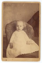 Antique Circa 1880s Cabinet Card Beautiful Baby in Long White Dress Sitting - £7.46 GBP