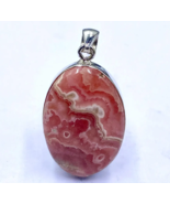 92.5 SILVER PENDANT - Rhodochrosite Silver Pendant - Oval Pendant - 37x25mm - $85.00