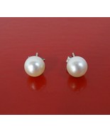 Akoya White Pearl Stud Push Back Stud Earrings 14k White Gold 8 mm - £98.00 GBP