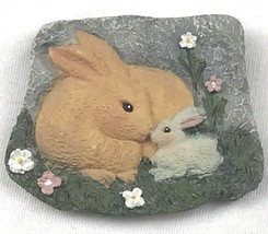 Rabbit Bunny On Grass Flowers Pin Brooch By Paper Giftware - $10.50