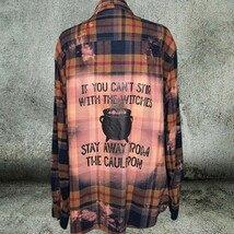 Distressed Flannel Shirt, Custom Witch Shirt, Halloween Button-Up Plus S... - $34.99