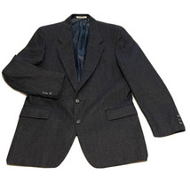 Yves Saint Laurent YSL Windowpane Wool Blazer Charcoal Gray/Blue 40R France - £36.01 GBP