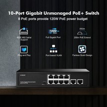 10 Port Gigabit PoE Switch 8 Port Gigabit PoE and 2 Gigabit Uplink 10 10... - £73.07 GBP