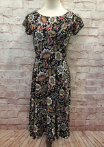 LOFT Outlet Petites Black Floral Dress Stretch Jersey Knit Short Sleeve 2P NEW - £34.86 GBP