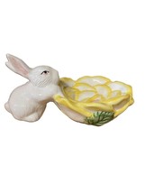 Vintage Easter Bunny Candy Bowl Dish Yellow Flower Ceramic Palm Tree Company - £40.75 GBP
