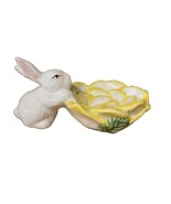 Vintage Easter Bunny Candy Bowl Dish Yellow Flower Ceramic Palm Tree Com... - £40.54 GBP
