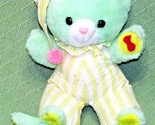 MTY TEDDY BEAR VINTAGE Green Yellow Striped Jumper Red Felt Duck Plush T... - $26.10