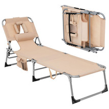 Folding Beach Lounge Chair with Pillow for Outdoor-Beige - Color: Beige - £116.89 GBP