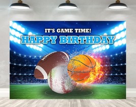 5 3ft Sports Birthday Backdrop Boys Football Basketball Baseball Kids Bi... - $23.51